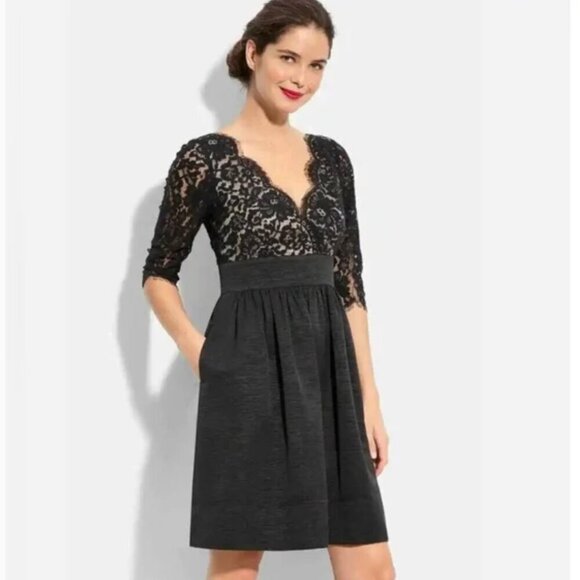 NWT Eliza J Lace & Faille Scalloped Black Dress Size 4 - Picture 1 of 8